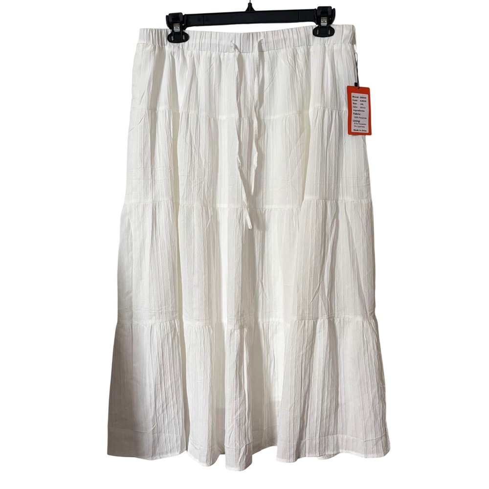 Derax Women's Maxi Skirt 2X NWT Boho Flowy‎ White A-Line Summer
